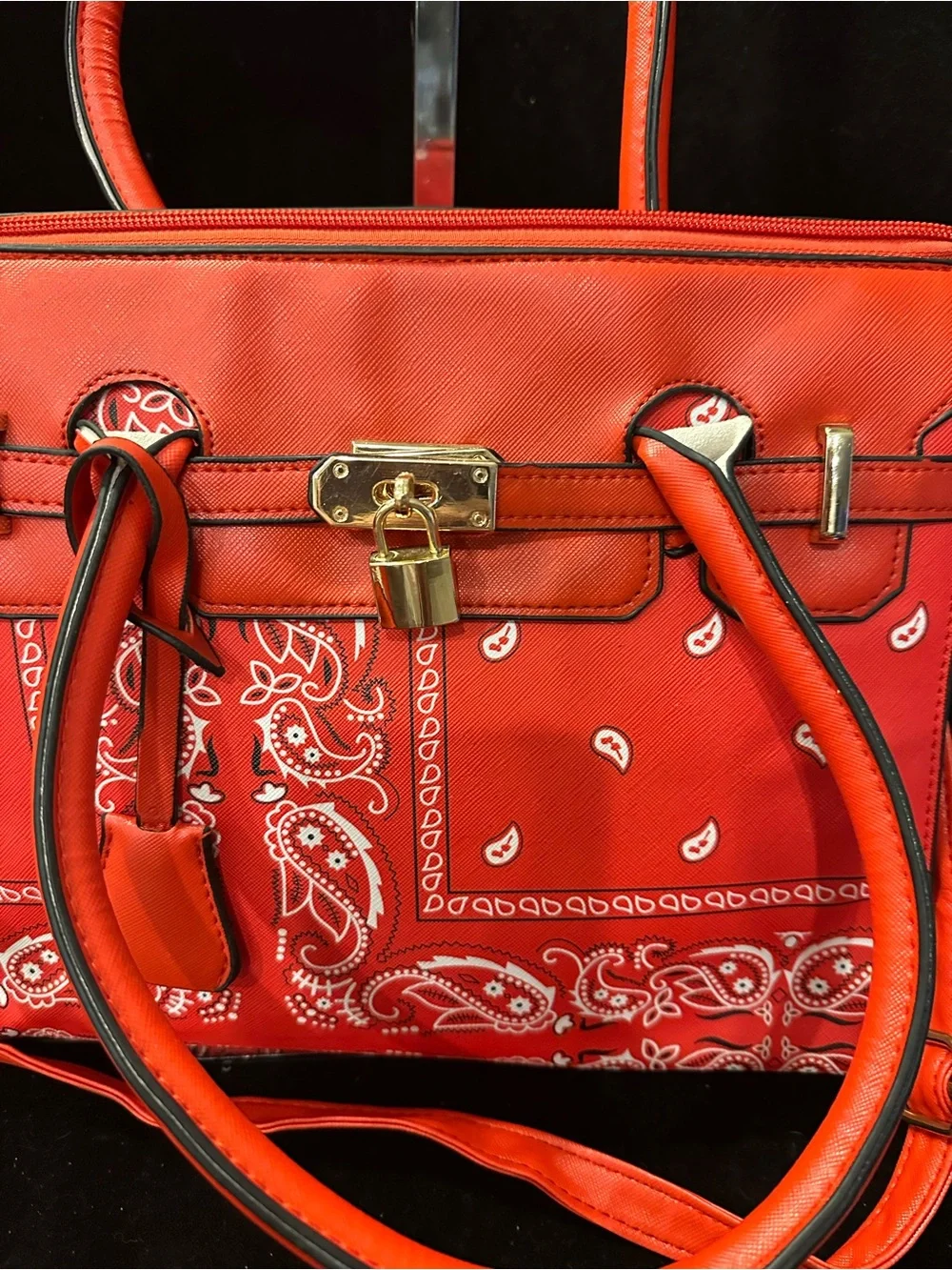 Red #313  Paisley Satchel with Top Handles and Adjustable Shoulder Strap